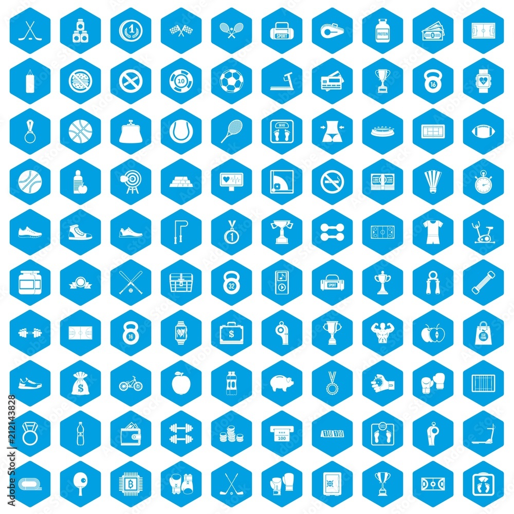 100 basketball icons set in blue hexagon isolated vector illustration 100 basketball icons set in blue hexagon isolated vector illustration
