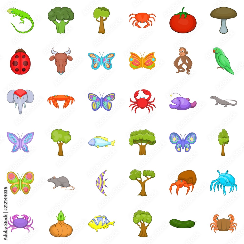 Obraz premium Biology icons set. Cartoon style of 36 biology vector icons for web isolated on white background