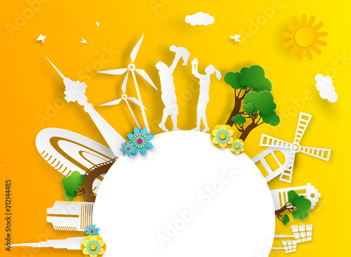 Cityscape round background and eco friendly concept.