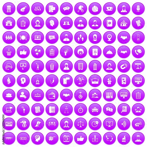 100 coherence icons set in purple circle isolated vector illustration