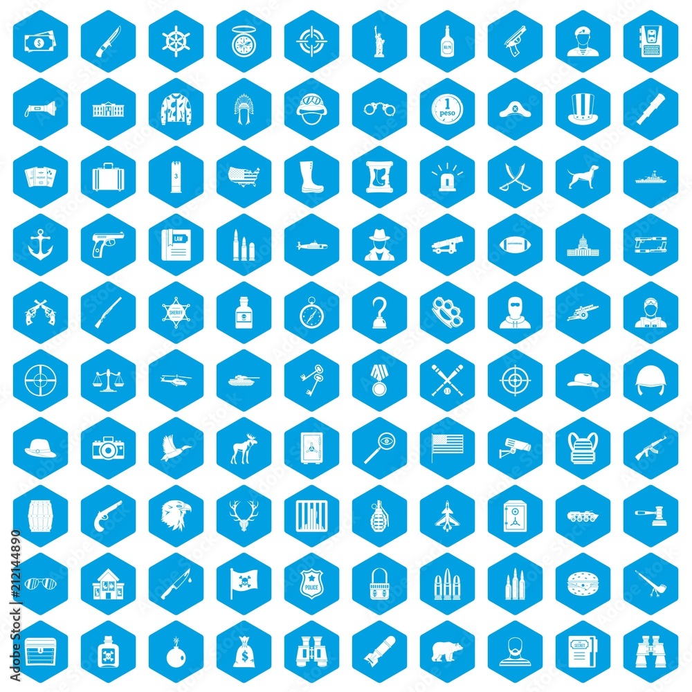 100 bullet icons set in blue hexagon isolated vector illustration 100 bullet icons set in blue hexagon isolated vector illustration