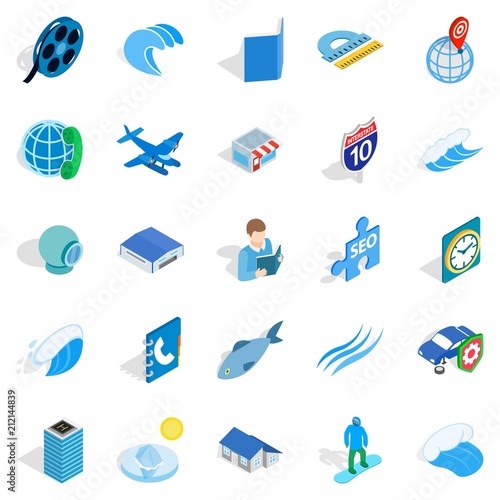 Adventure films icons set. Isometric set of 25 adventure films vector icons for web isolated on white background