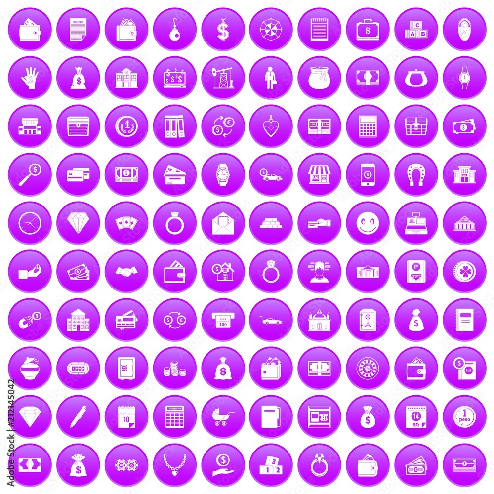 100 deposit icons set in purple circle isolated vector illustration 100 deposit icons set in purple circle isolated vector illustration