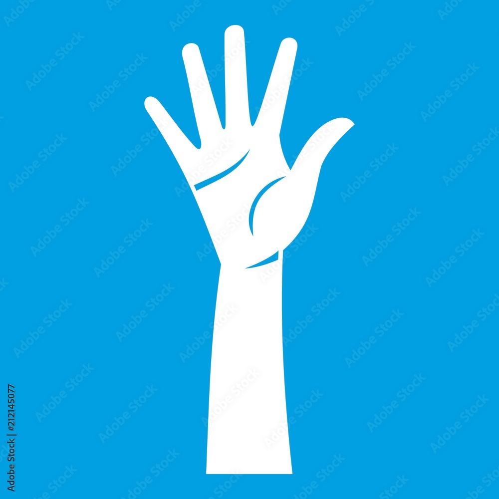 Fototapeta premium Hand icon white isolated on blue background vector illustration