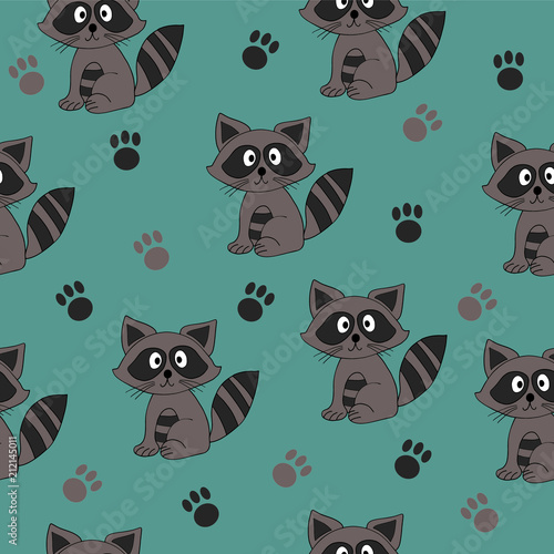 vector seamless pattern with a cute fluffy animal raccoon