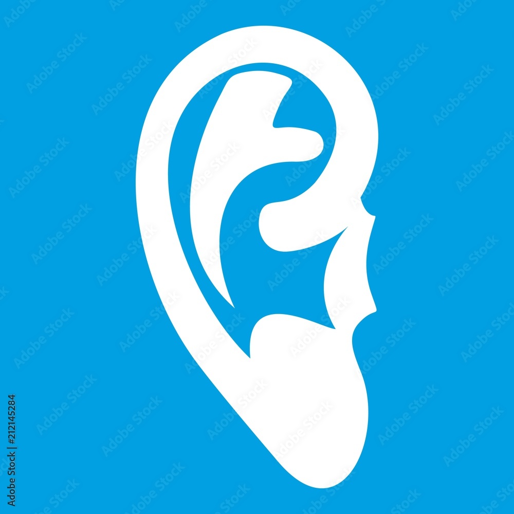Ear icon white isolated on blue background vector illustration
