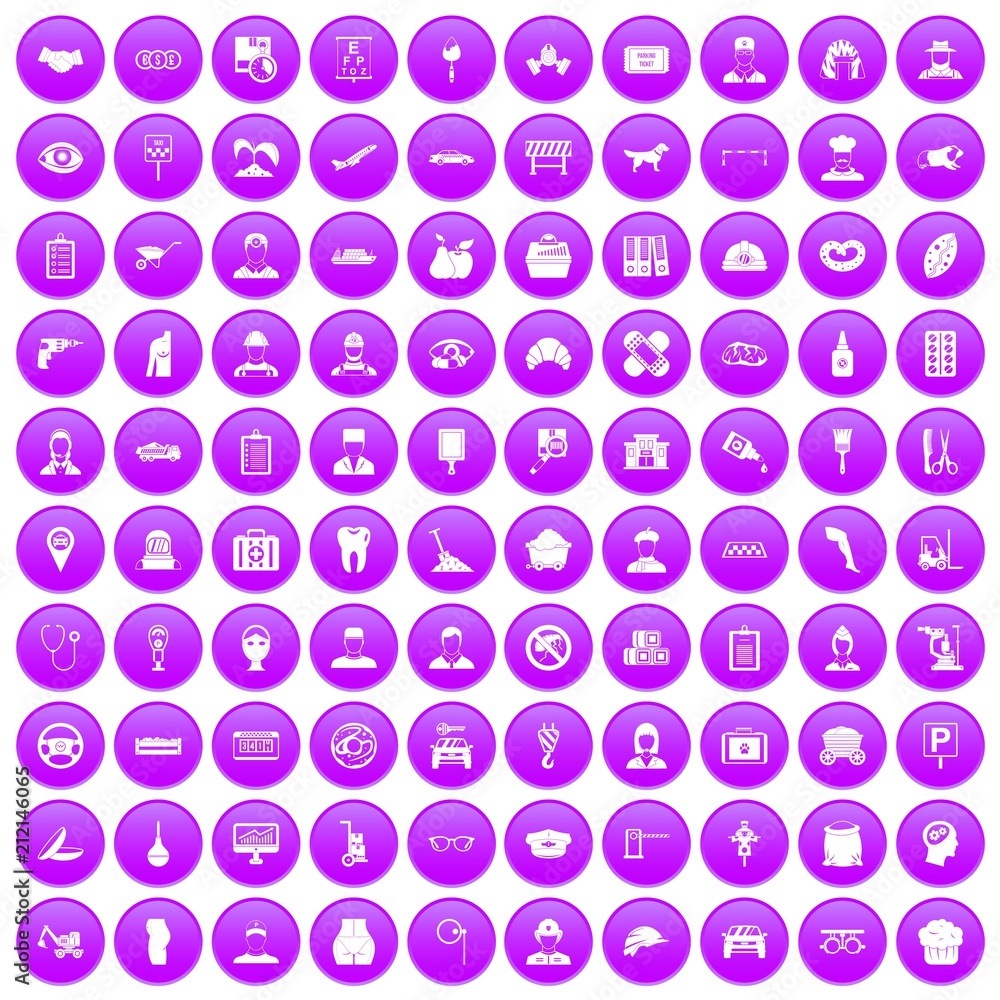 100 favorite work icons set in purple circle isolated vector illustration 100 favorite work icons set in purple circle isolated vector illustration
