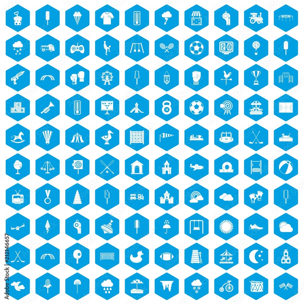 100 childrens playground icons set in blue hexagon isolated vector illustration 100 childrens playground icons set in blue hexagon isolated vector illustration