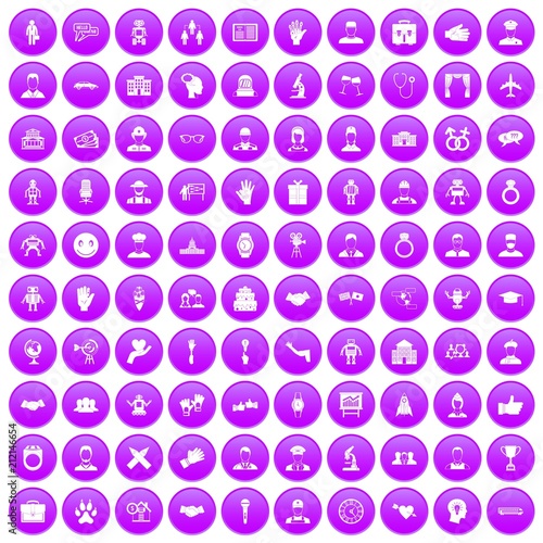 100 handshake icons set in purple circle isolated vector illustration