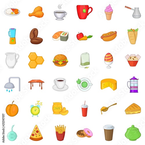 Tasty breakfast icons set. Cartoon style of 36 tasty breakfast vector icons for web isolated on white background