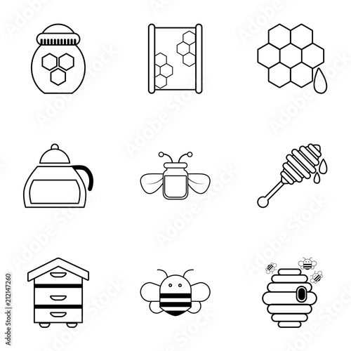 Apiculture equipment tools icons set. Outline set of 9 apiculture equipment tools vector icons for web isolated on white background