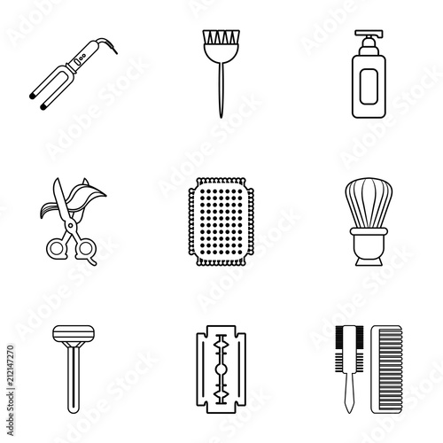 Beauty salon stuff icons set. Outline set of 9 beauty salon stuff vector icons for web isolated on white background