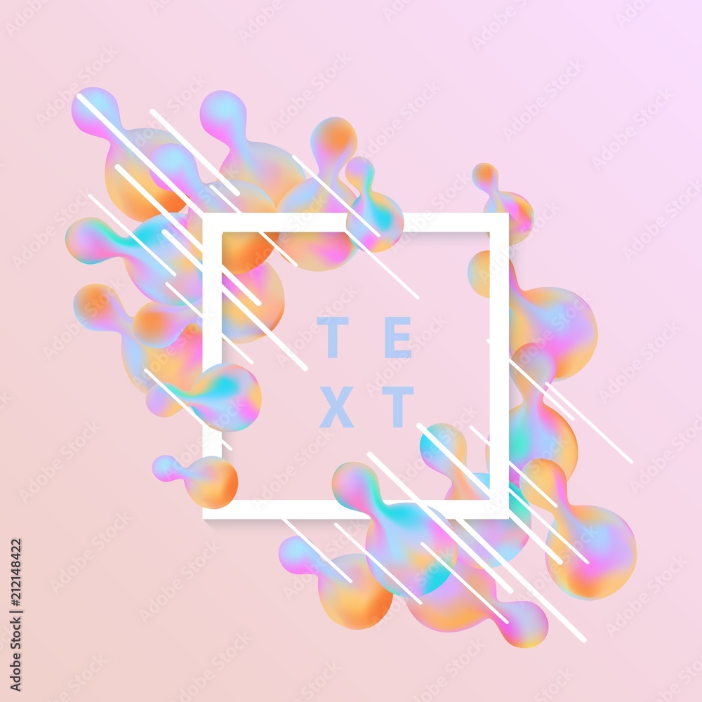 Trendy background template with vibrant gradient pink blue colors abstract round shapes flow, square frame with text space. Vector modern poster, banner, presentation layout, minimal style backdrop.