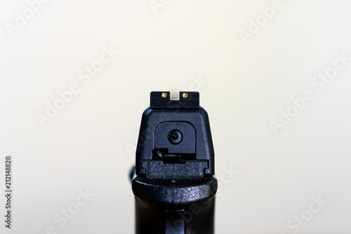 point of view of hand gun down weapon sights