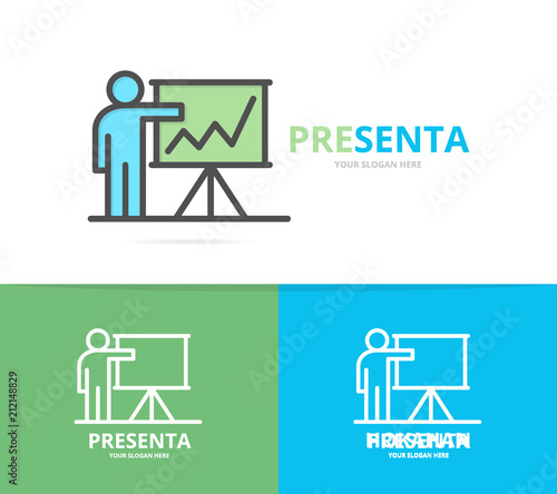 Simple teacher or man with presentation logo design template. Symbol and sign vector illustration