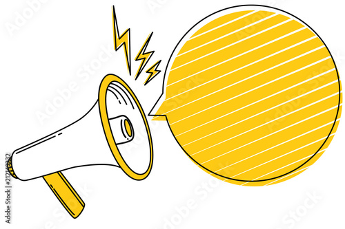 Flat design business illustration concept Digital marketing business megaphone for website and promotion banners. Cartoon human hand holding empty social media copy space text.