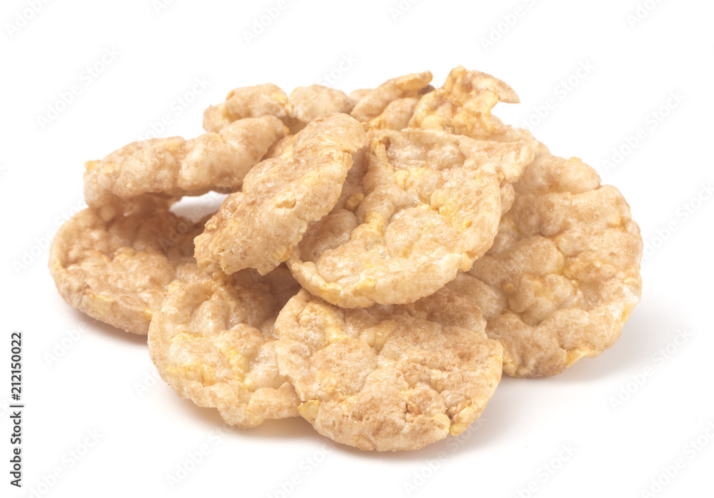 Flavored Mini Rice Crackers on a White Background Flavored Mini Rice Crackers on a White Background