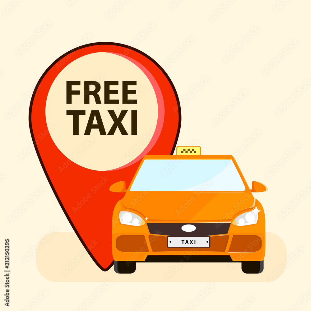 Free taxi illustration with red point in flat style. Vector illustration design. Free taxi illustration with red point in flat style. Vector illustration design.