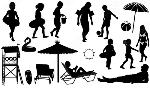 People on the beach vector silhouettes
