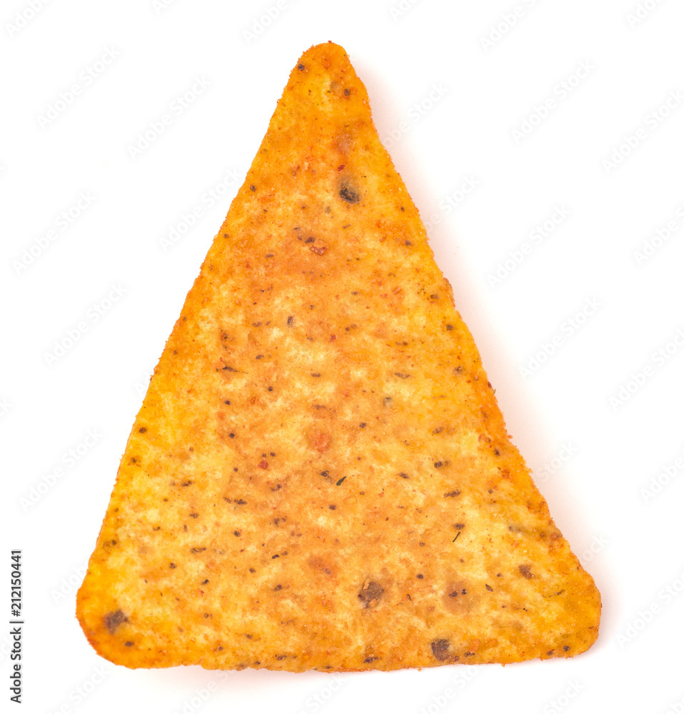 Fototapeta premium A Single Cheese Corn Chip on a White Background