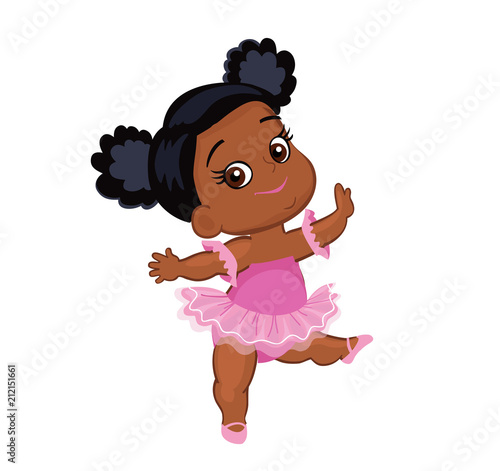 Vector cute little baby African American ballerina in  tutu dresses. Vector illustration isolated on white background.