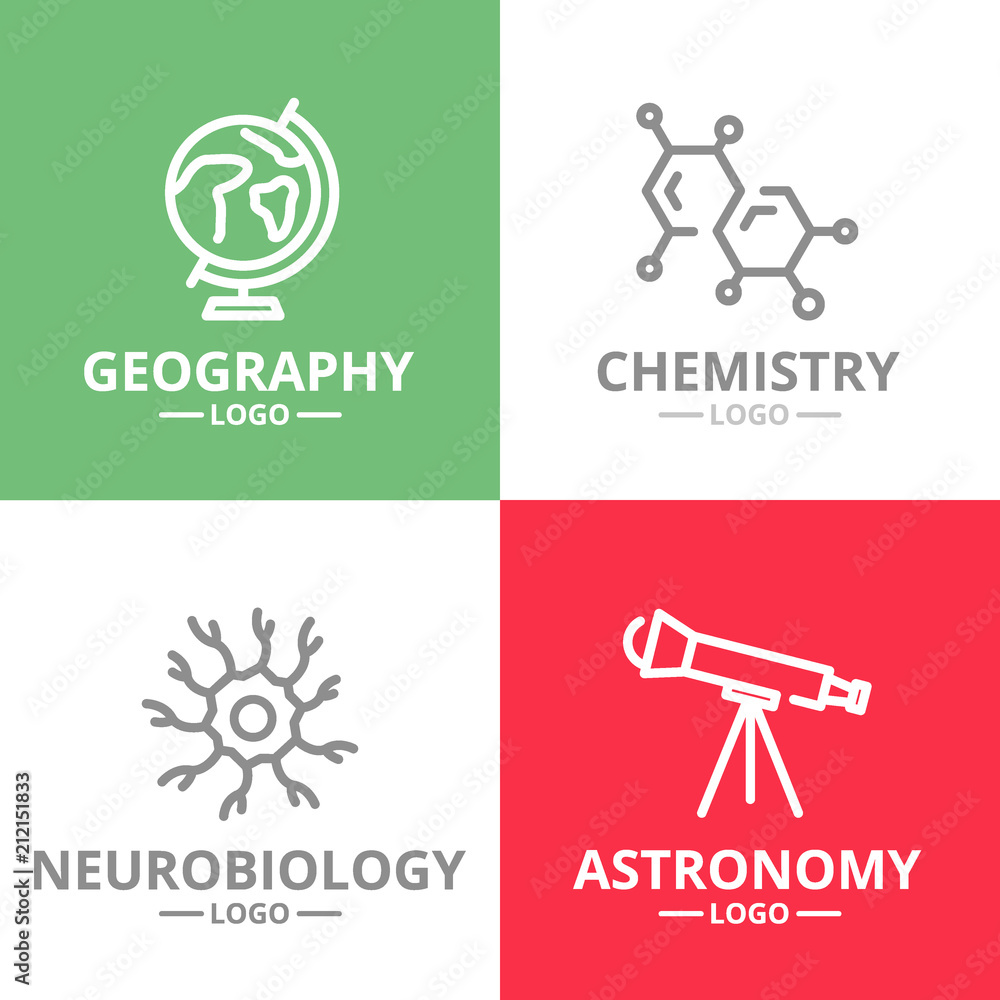 Set of vector science and research logo or insignia, emblems, labels and badge. Vector line style Set of vector science and research logo or insignia, emblems, labels and badge. Vector line style