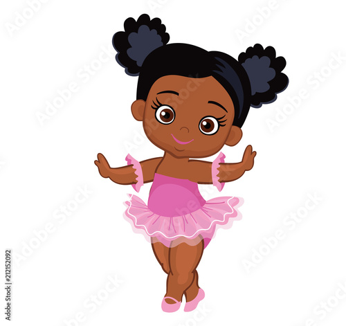 Vector cute little baby African American ballerina in  tutu dresses. Vector illustration isolated on white background.