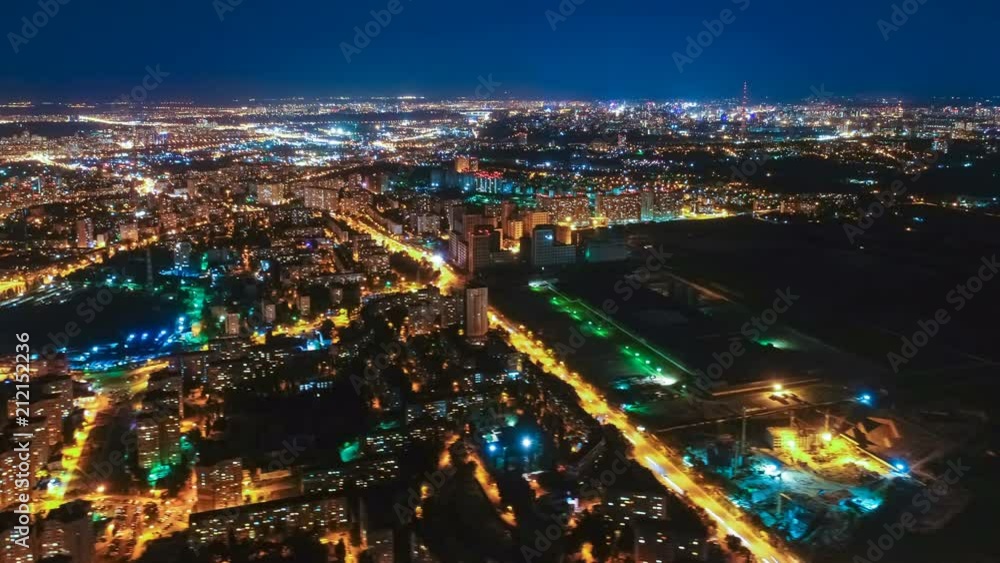 The flight above the night city. time lapse, quadrocopter shot The flight above the night city. time lapse, quadrocopter shot