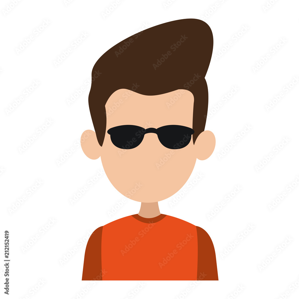 Young man faceless with sunglasses profile vector illustration graphic design