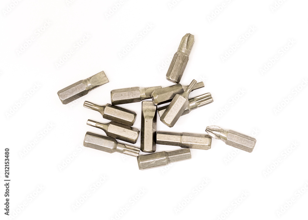 set of replaceable attachments of metal heads multi-faceted slotted bits of the head screwdriver construction set of replaceable attachments of metal heads multi-faceted slotted bits of the head screwdriver construction