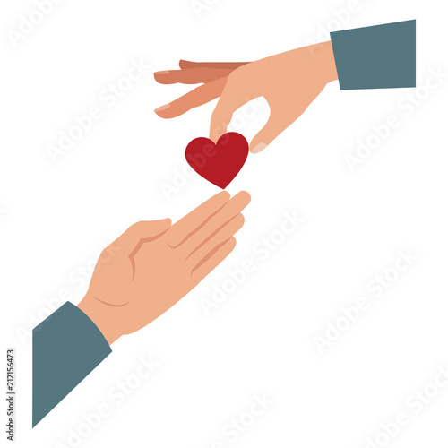 Hand passing heart to other hand vector illustration graphic design
