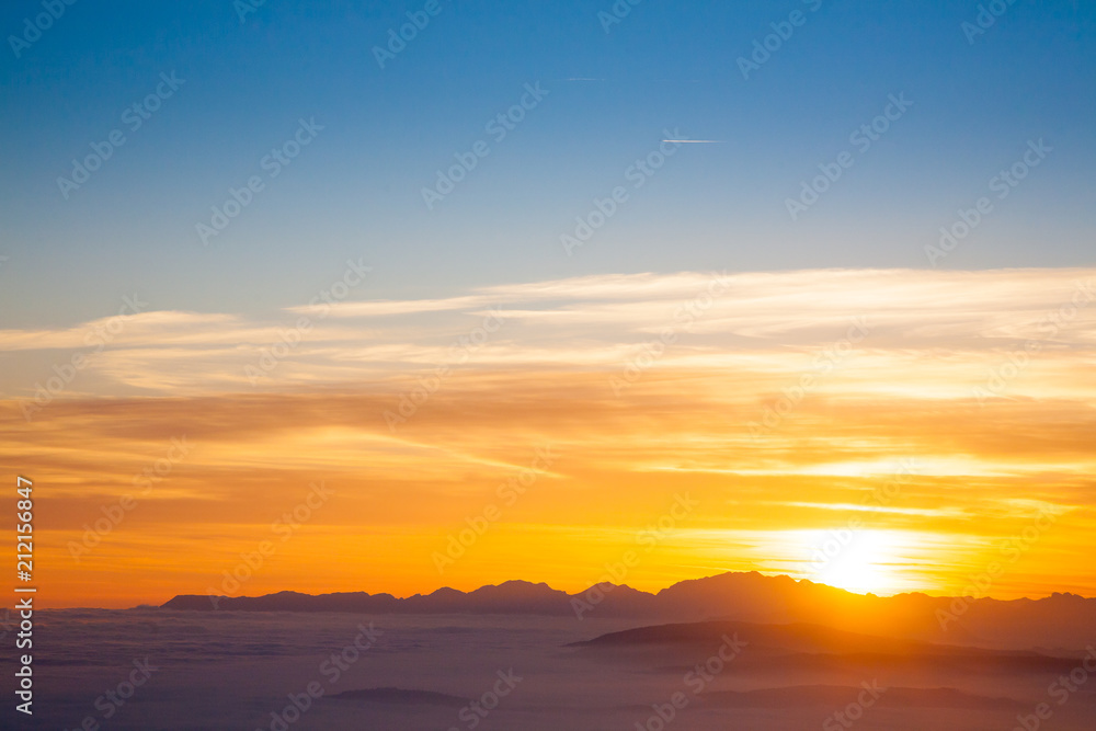 Mountain silhouette at sundown