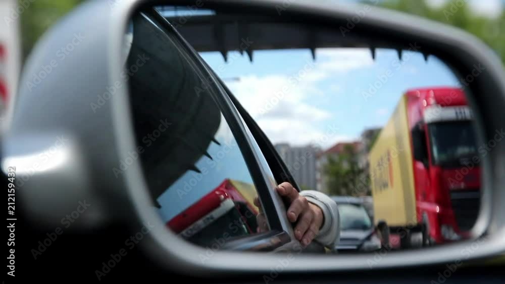 Video from highway traffic captured trough car mirror. Video from highway traffic captured trough car mirror.