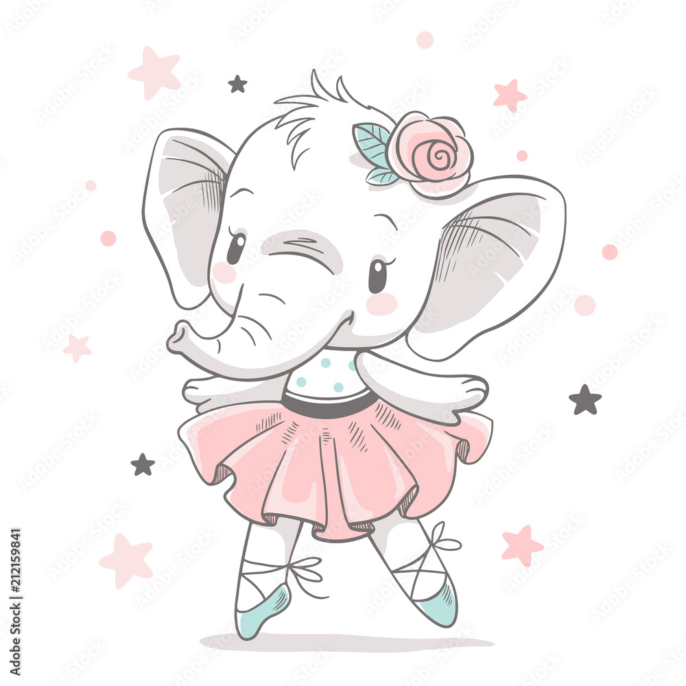 Fototapeta premium Ilustracja wektorowa baleriny słoniątka słodkie dziecko w różowej tutu.