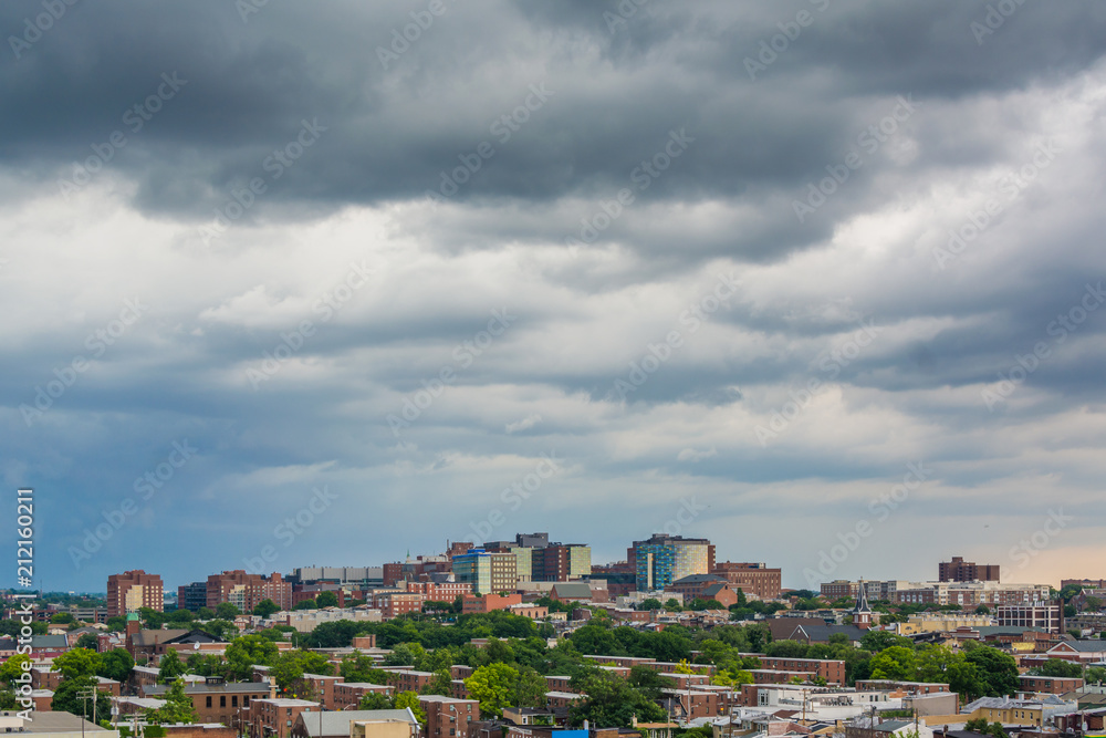 Storm clouds over Johns Hopkins Hospital, in Baltimore, Maryland