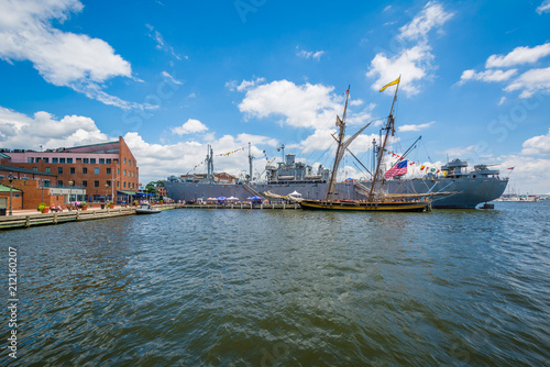 Ships in the harbor in Fells Point, Baltimore, Maryland