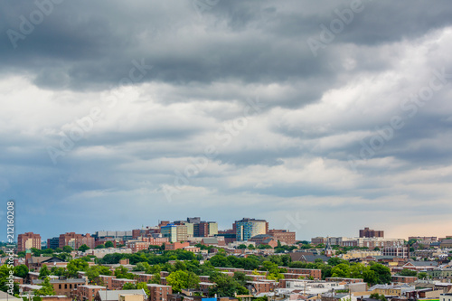 Storm clouds over Johns Hopkins Hospital, in Baltimore, Maryland © jonbilous