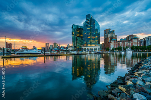 Harbor East at sunset in Baltimore, Maryland