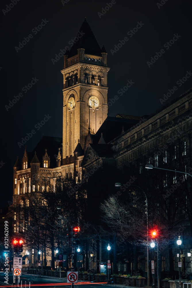 The Old Post Office at night, in downtown Washington, DC.