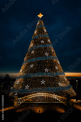 The National Christmas Tree at night, in Washington, DC.