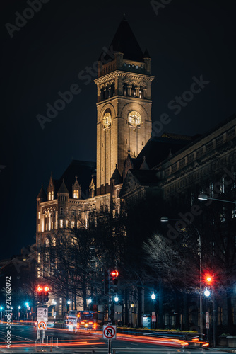 The Old Post Office at night, in downtown Washington, DC.