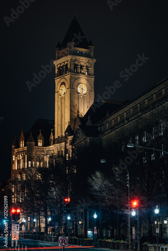 The Old Post Office at night  in downtown Washington  DC.
