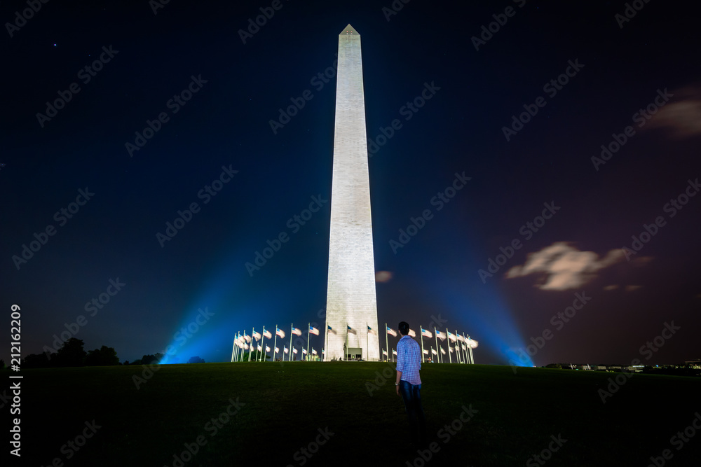 The Washington Monument at night, in Washington, DC.