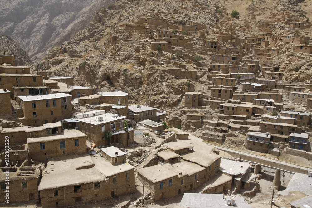 Panoramic view of Palangan, ancient Kurdish village in Iran
