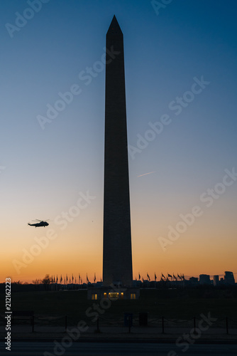 The Washington Monument at sunset, in Washington, DC.