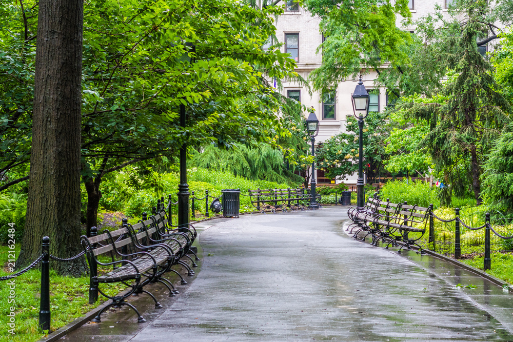 Walkway at Washington Square Park, in Greenwich Village, Manhattan, New York City.
