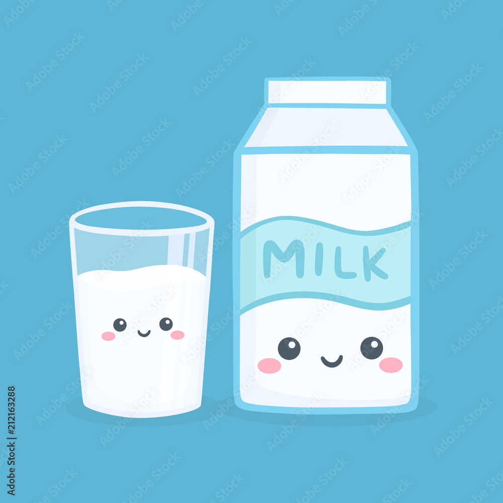 Cute Milk Glass Box Carton Vector Illustration Cartoon Smile Stock Vector