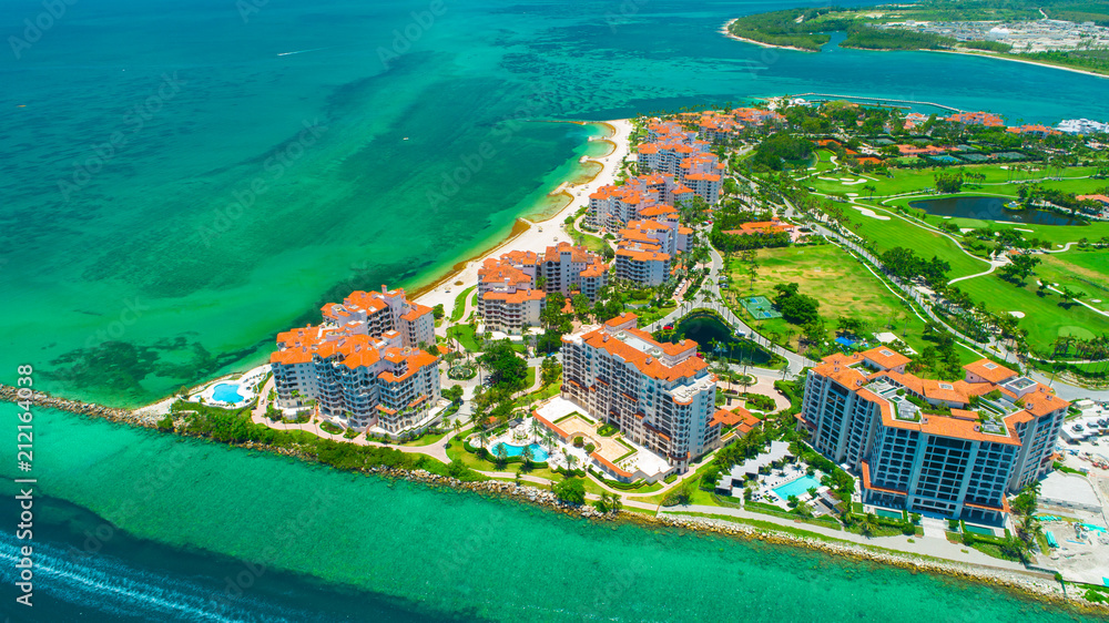 Aerial view of Fisher island, South Beach. Miami Beach. Florida. USA. 