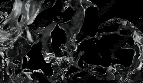 Water splash isolated on black background , 3D rendering .
