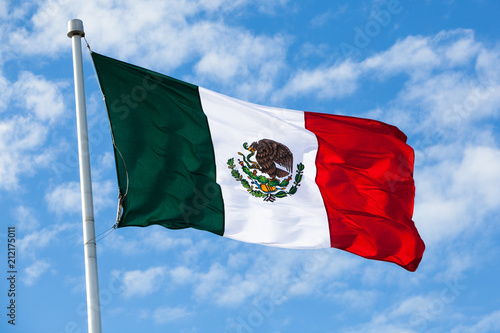 Mexican Flag on Sky Background photo